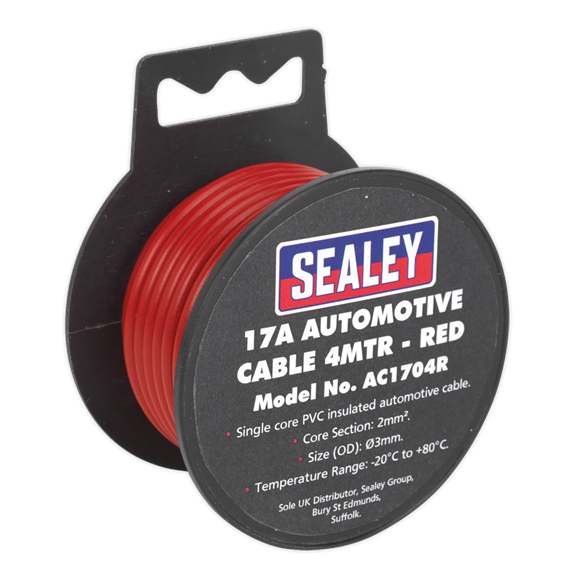 Sealey AC1704R Automotive Cable Thick Wall 17A 4m Red
