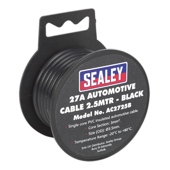 Sealey AC2725B Automotive Cable Thick Wall 27A 2.5m Black