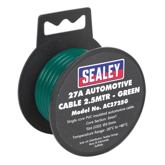 Sealey AC2725G Automotive Cable Thick Wall 27A 2.5m Green