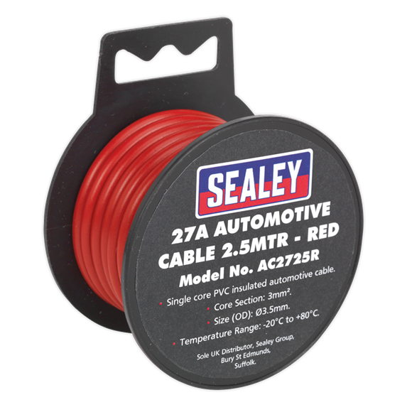 Sealey AC2725R Automotive Cable Thick Wall 27A 2.5m Red