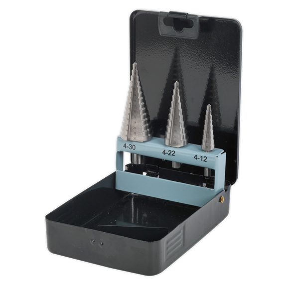 Sealey AK4746 HSS 4341 Step Drill Bit Set 3pc Double Flute
