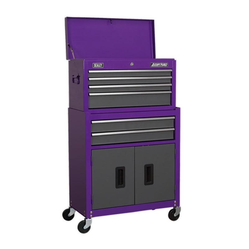 Sealey AP2200BBCP Topchest & Rollcab Combination 6 Drawer with Ball Bearing Slides - Purple/Grey