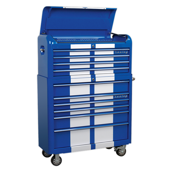 Sealey AP41COMBOBWS Retro Style Extra-Wide Topchest & Rollcab Combination 10 Drawer Blue/White Stripes