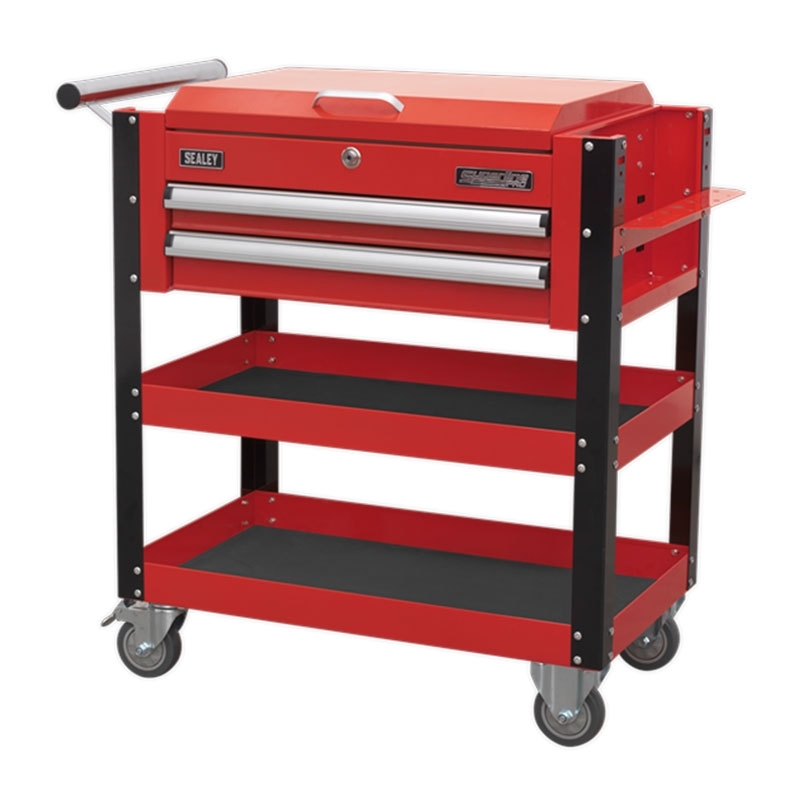 Sealey Heavy-Duty Mobile Tool & Parts Trolley 2 Drawers & Lockable Top - Red