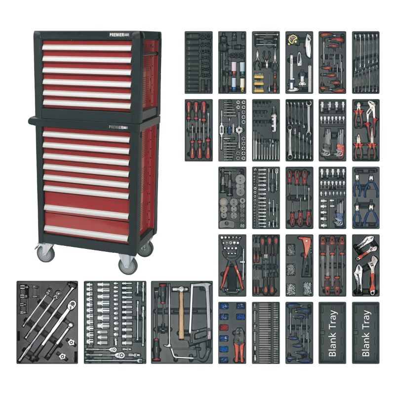 Sealey APTTC02 Topchest & Rollcab Combination 14 Drawer with Ball-Bearing Slides & 1233pc Tool Kit