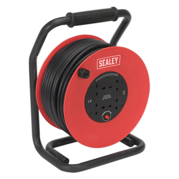 Sealey CR25025 Cable Reel 50m 4 x 230V 2.5mm² Heavy-Duty Thermal Trip