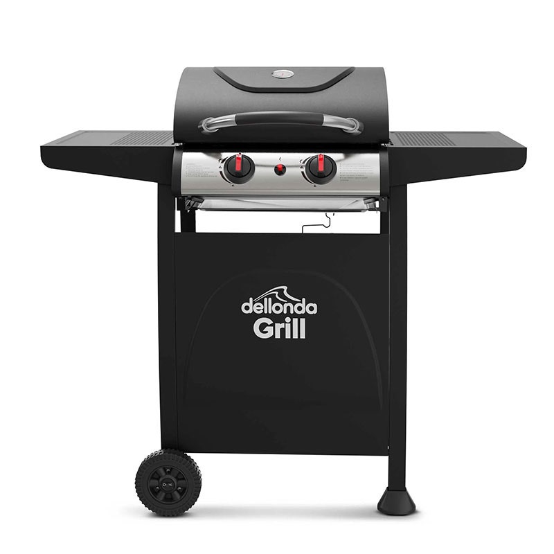 Dellonda 2 Burner Gas BBQ Grill, Ignition, Thermometer, Black/Stainless Steel