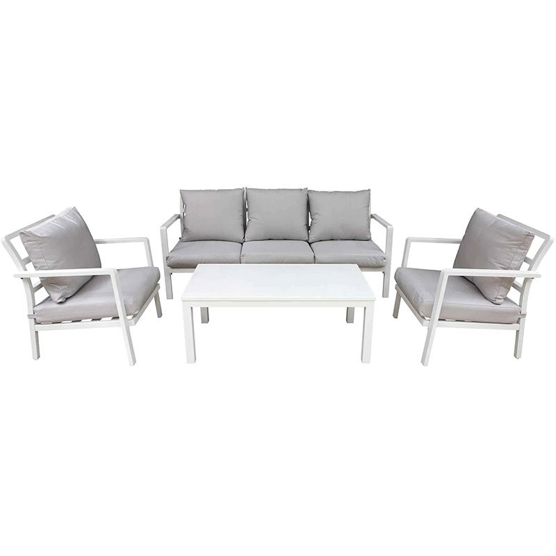 Dellonda Kyoto 4 Piece Aluminium Outdoor Garden Sofa Arm Chair Coffee Table Set, White