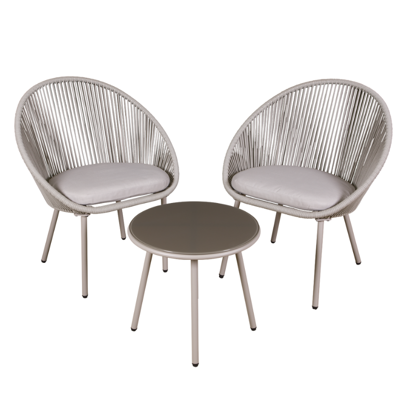 Dellonda Como 3 Piece Steel Bistro Set with Tempered Glass Top, Grey - DG55