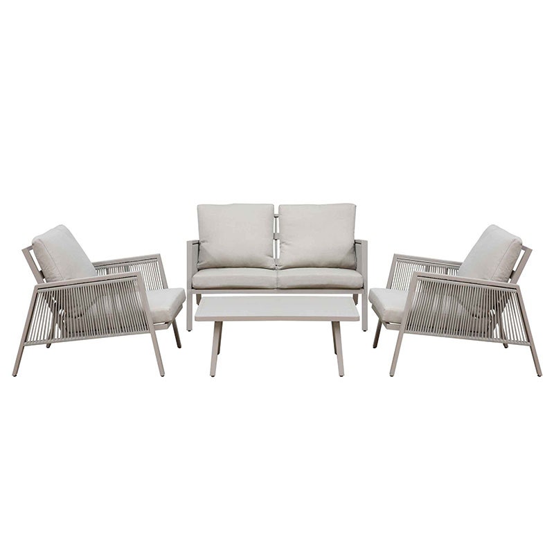 Dellonda Fusion Aluminium 4 Piece Outdoor Sofa, Arm Chairs & Coffee Table Set, Light Grey