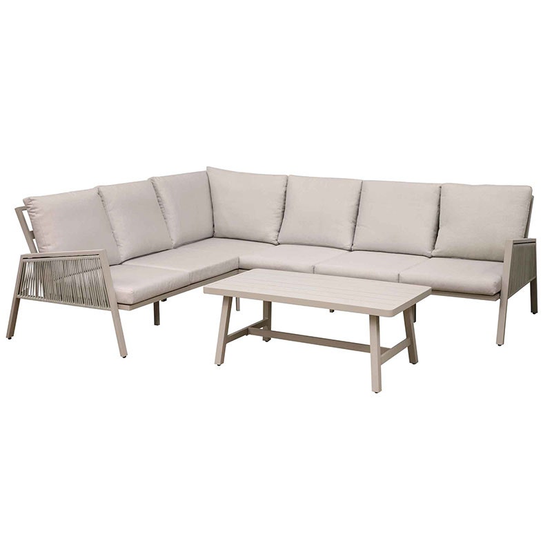 Dellonda Fusion 4 Piece Outdoor Aluminium Garden Corner Sofa & Coffee Table Set, Light Grey