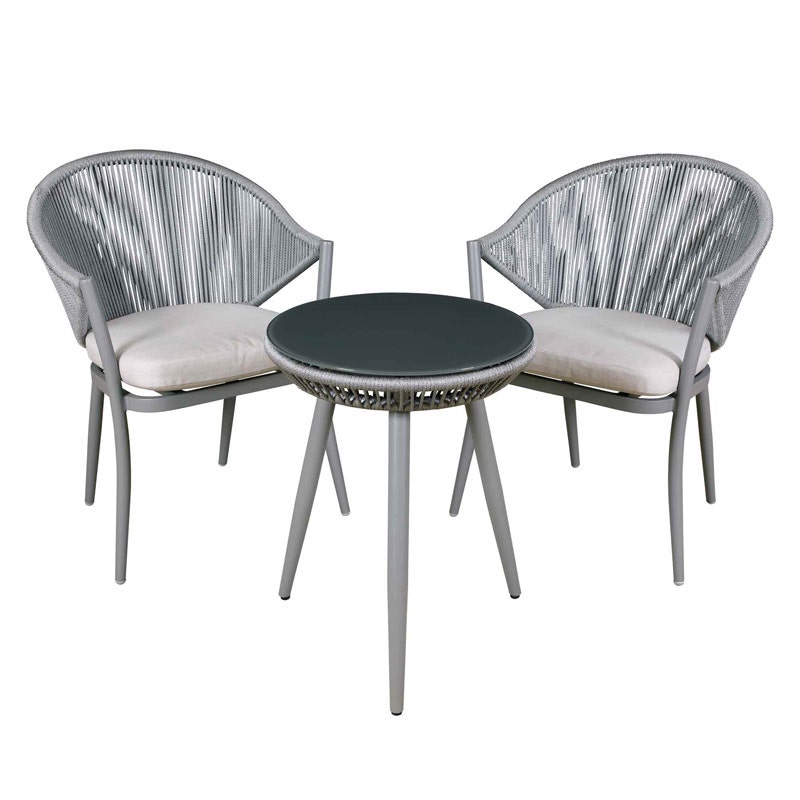 Dellonda Echo 3 Piece Aluminium Balcony Set with Tempered Glass Top, Grey - DG58 