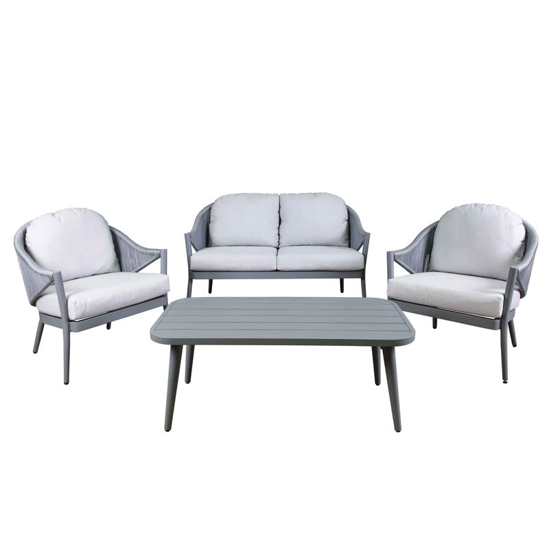 Dellonda Echo 4 Piece Aluminium Outdoor Garden Sofa Arm Chair & Coffee Table Set, Grey