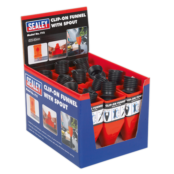 Sealey F12 Clip-On Funnel with Spout - Display Box of 12