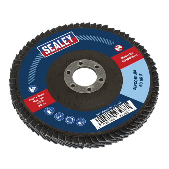 Sealey FD10060 Flap Disc Zirconium Ø100mm Ø16mm Bore 60Grit