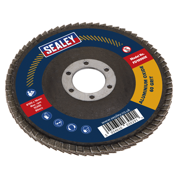 Sealey FD10060E Flap Disc Aluminium Oxide Ø100mm Ø16mm Bore 60Grit