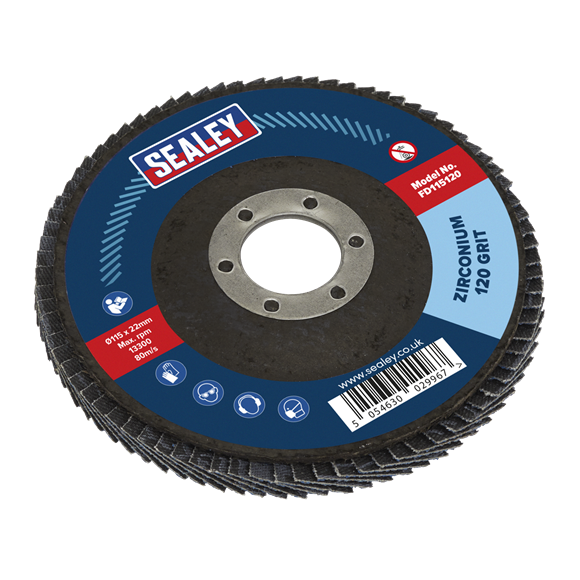 Sealey FD115120 Flap Disc Zirconium Ø115mm Ø22mm Bore 120Grit