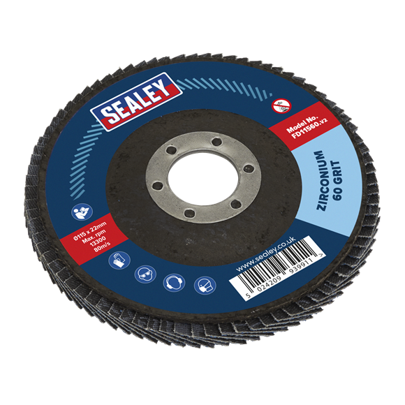 Sealey FD11560 Flap Disc Zirconium Ø115mm Ø22mm Bore 60Grit