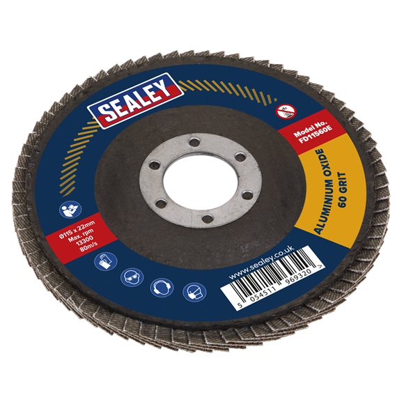 Sealey FD11560E Flap Disc Aluminium Oxide Ø115mm Ø22mm Bore 60Grit