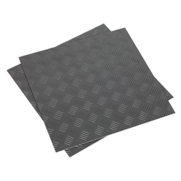 Sealey FT1S Vinyl Floor Tile with Peel & Stick Backing - Silver Treadplate Pack of 16