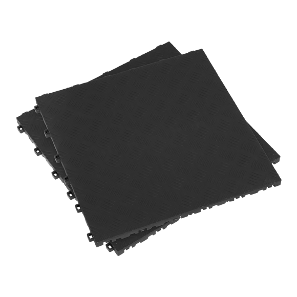 Sealey FT3B Polypropylene Floor Tile 400 x 400mm - Black Treadplate - Pack of 9