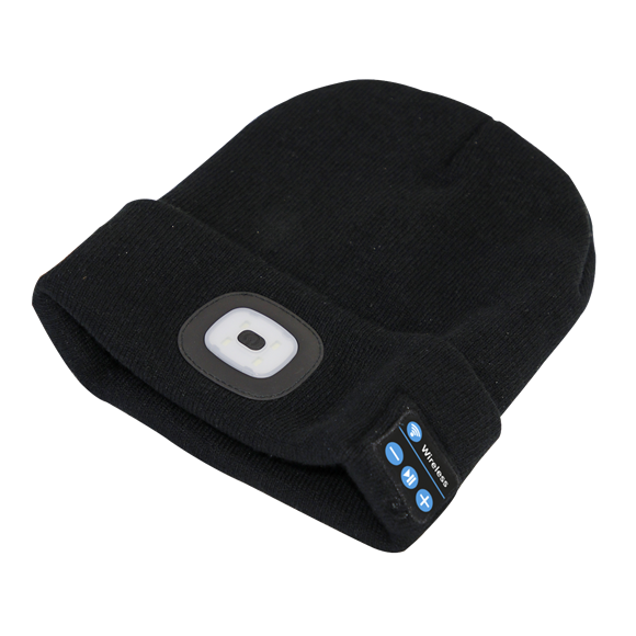 Sealey LED185W Beanie Hat 4 SMD LED USB Rechargeable with Wireless Headphones
