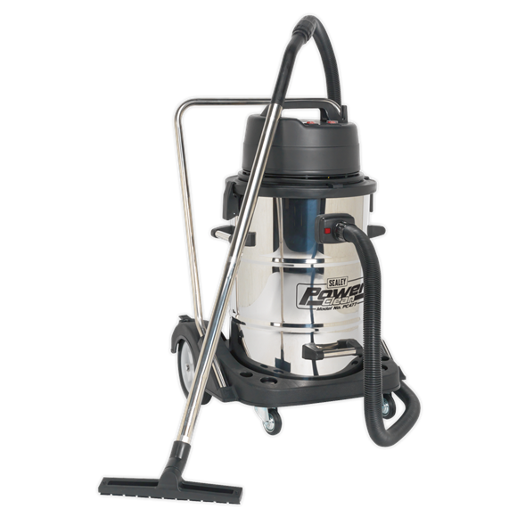 Sealey PC477 Vacuum Cleaner Industrial Wet & Dry 77L Stainless Steel Drum with Swivel Emptying 2400W