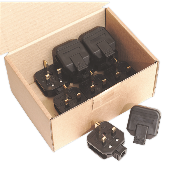 Sealey PL/13/3 Black 13A heavy-Duty Plug Pack of 10