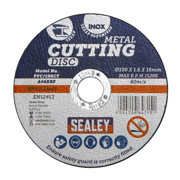 Sealey PTC/100CT Cutting Disc Ø100 x 1.6mm 16mm Bore