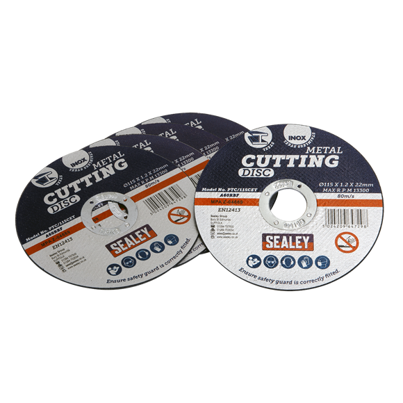 Sealey PTC/115CET5 Cutting Disc Ø115 x 1.2mm 22mm Bore Pack of 5