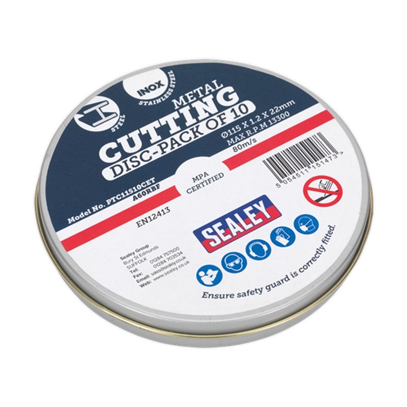 Sealey PTC11510CET Cutting Disc 115 x 1.2mm 22mm Bore Pack of 10