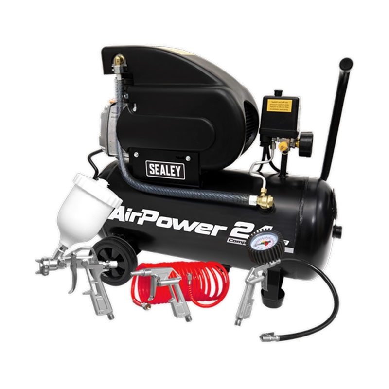 Sealey SAC2420APK Air Compressor 24L Direct Drive 2hp with 4pc Air Accessory Kit