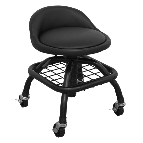 Sealey SCR02B Creeper Stool Pneumatic with Adjustable Height Swivel Seat & Back Rest