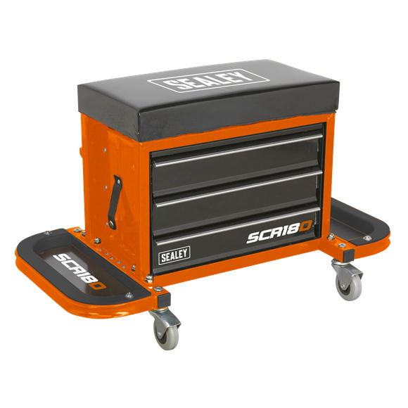Sealey SCR18O Mechanic's Utility Seat & Toolbox - Orange