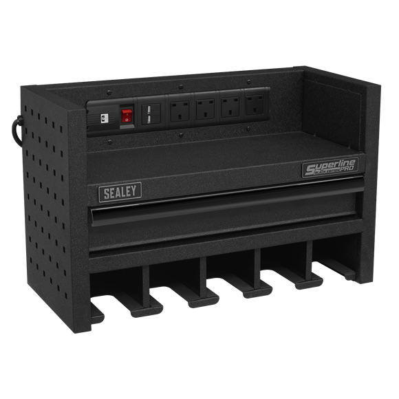 Sealey AP22SRBE Power Tool Storage Rack 560mm with Drawer & Power Strip