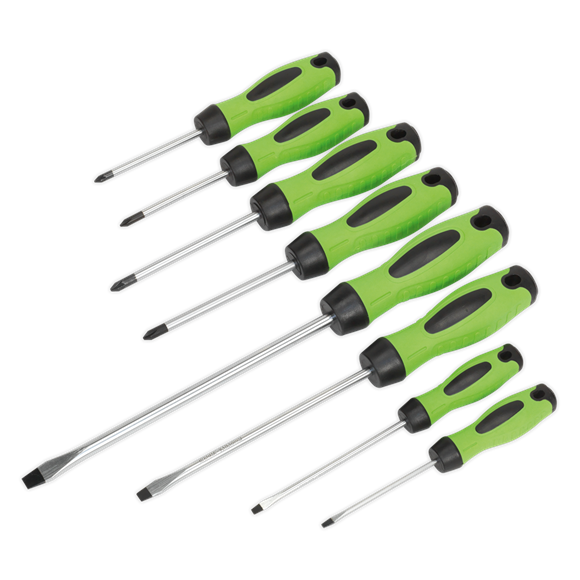 Sealey HV001 Screwdriver Set 8pc Hi-Vis Green