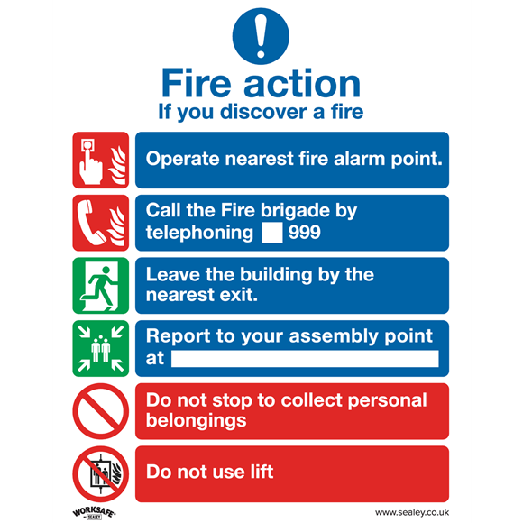 Sealey SS19P10 Safe Conditions Safety Sign - Fire Action With Lift - Rigid Plastic - Pack of 10