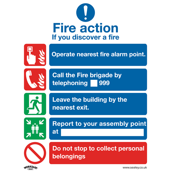 Sealey SS20P10 Safe Conditions Safety Sign - Fire Action Without Lift - Rigid Plastic - Pack of 10