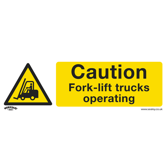 Sealey SS44P10 Warning Safety Sign - Caution Fork-Lift Trucks - Rigid Plastic - Pack of 10