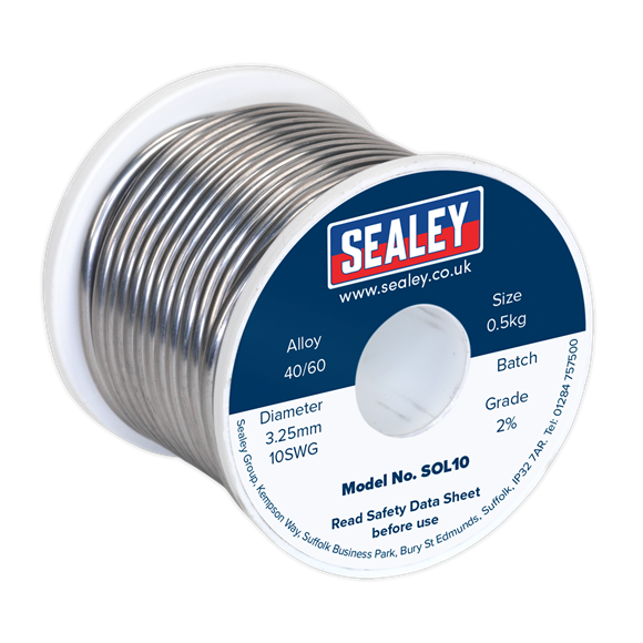 Sealey SOL10 Solder Wire Quick Flow 3.25mm/10SWG 40/60 0.5kg Reel