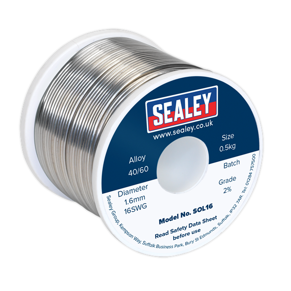 Sealey SOL16 Solder Wire Quick Flow 1.6mm/16SWG 40/60 0.5kg Reel