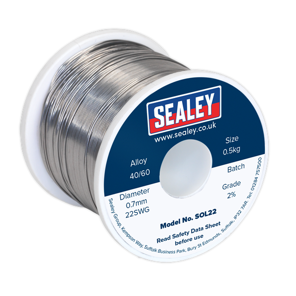 Sealey SOL22 Solder Wire Quick Flow 2% 0.7mm/22SWG 40/60.5kg Reel