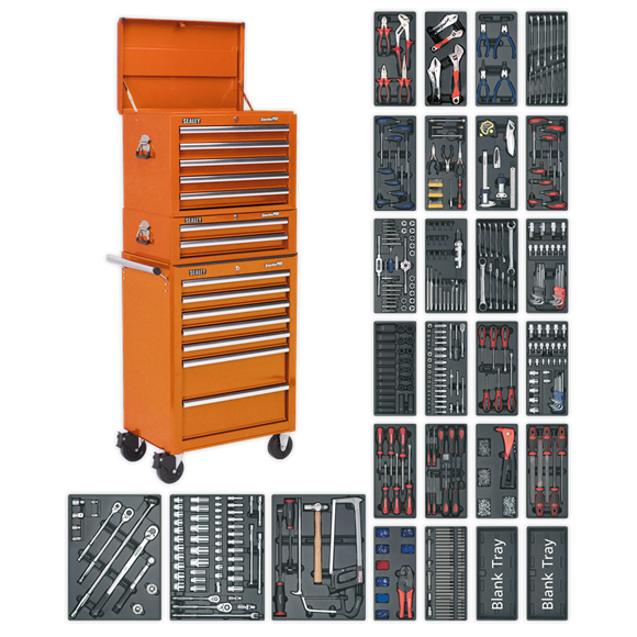 Sealey SPTOCOMBO1 Tool Chest Combination 14 Drawer with Ball Bearing Slides - Orange & 1179pc Tool Kit