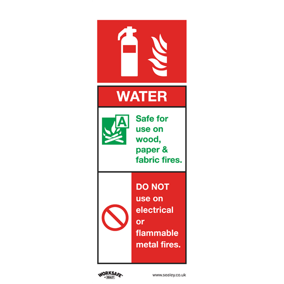 Sealey SS27P10 Safe Conditions Safety Sign - Water Fire Extinguisher - Rigid Plastic - Pack of 10