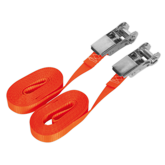 Sealey TD08045E Self-Securing Ratchet Tie Down 25mm x 4.5m 800kg Breaking Strength - Pair