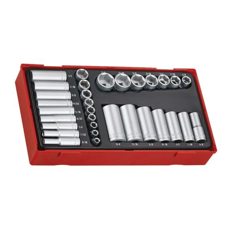 Teng TTAF32 Regular/Deep Socket Set, 32 Piece - 1/4 & 3/8in Drive